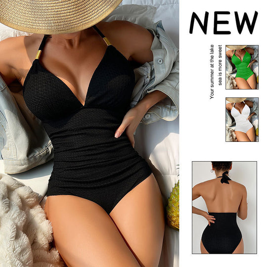 Damen Eleganter V-Ausschnitt Einteiler Badeanzug EB