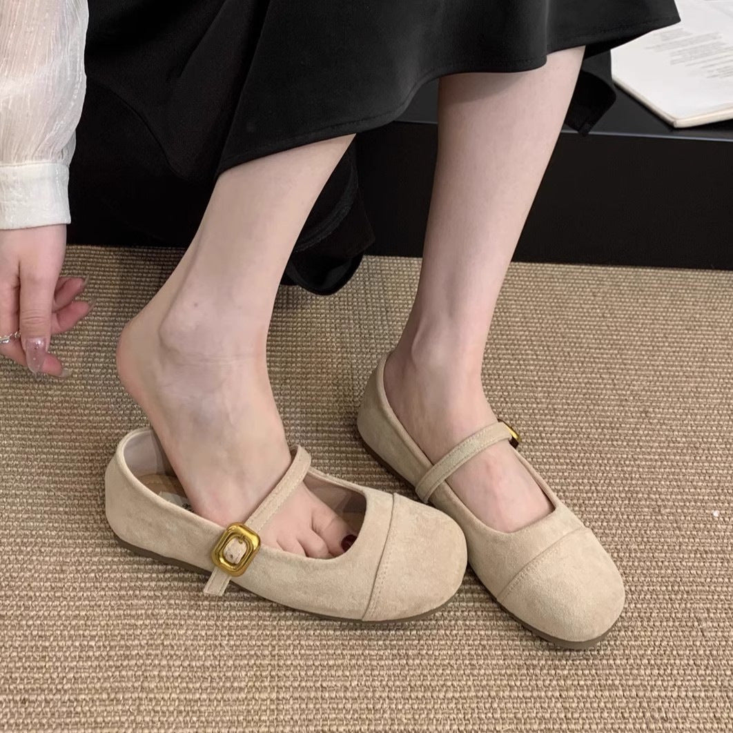 Damen elegante Mary Jane Ballerinas mit verstellbarem Riemen und modischem Wildlederoberteil EB