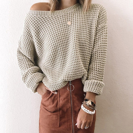 Damen Weites Strickoberteil mit Schneckenstruktur und weitem Ausschnitt EB