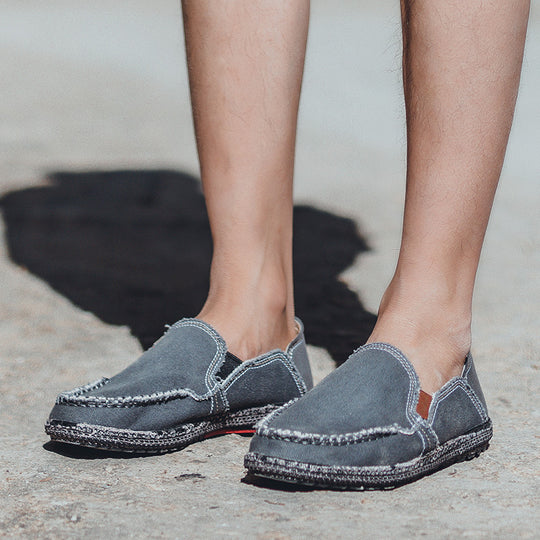 Damen lässige Slip-On Schuhe aus robustem Denim mit handgenähter Optik EB