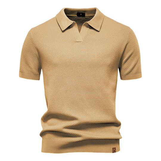 Herren nan strukturiertes Feinstrickpoloshirt mit offenem Reverskragen EB