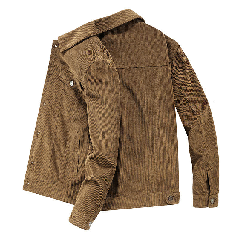 Herren Feincord-Workerjacke im Trucker-Schnitt mit verdeckter Knopfleiste EB