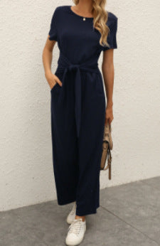 Damen Jumpsuit mit Bindegürtel und weitem Bein EB