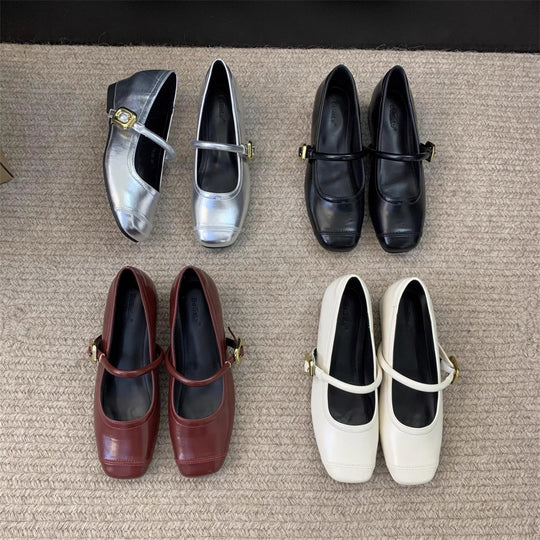 Damen Ballerinas mit eleganter Schnalle und metallischer Oberfläche EB
