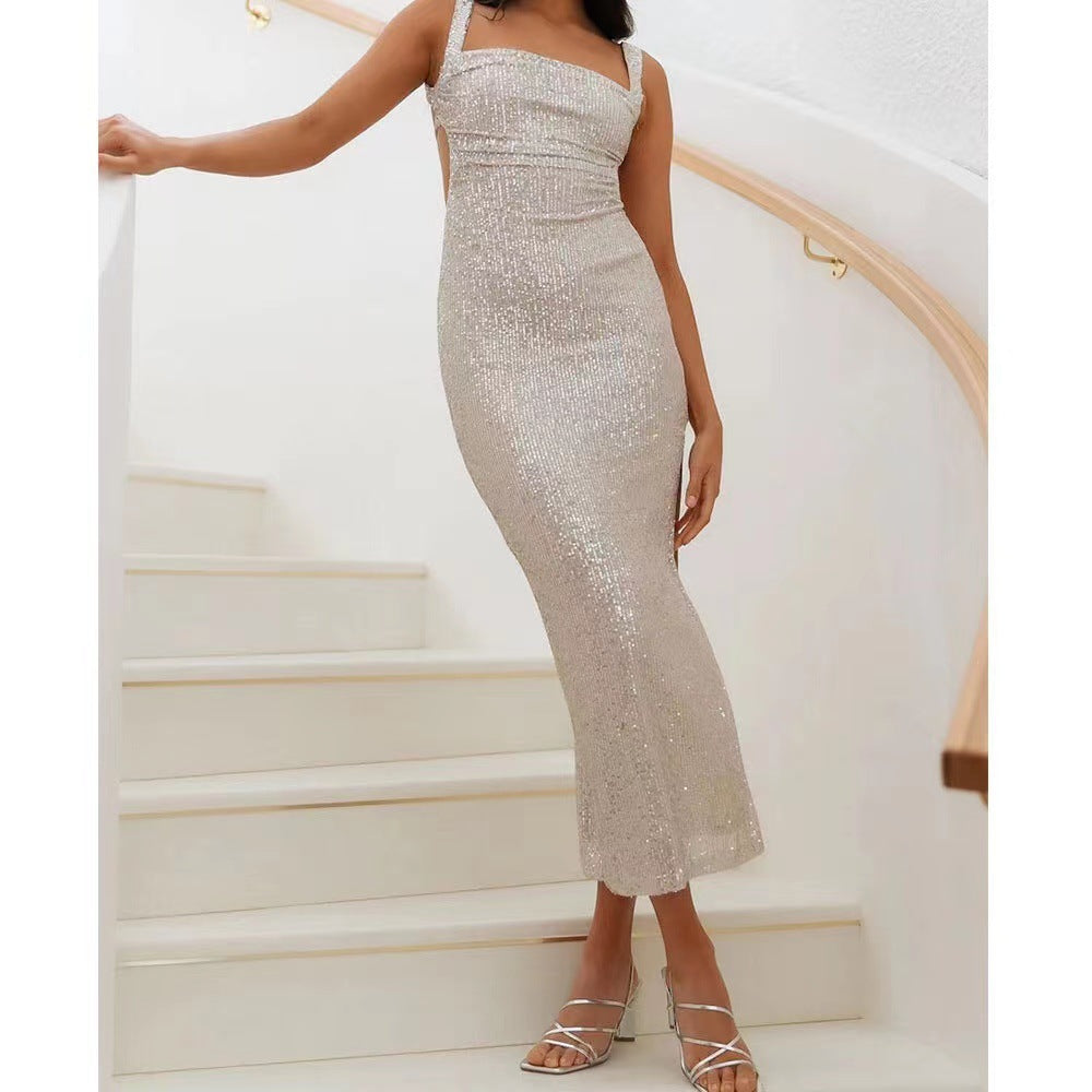 Damen Glamouröses Pailletten-Abendkleid im figurbetonten Design EB
