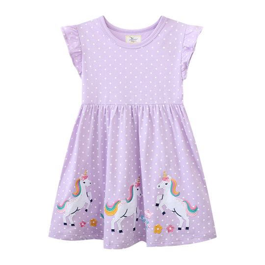 Mädchen Baumwollkleid mit bezaubernden Einhorn-Applikationen EB