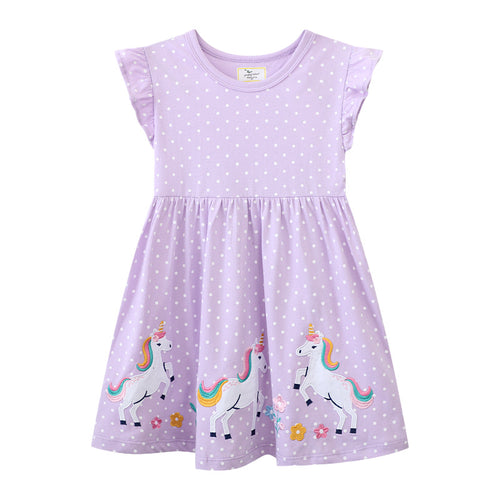 Mädchen Baumwollkleid mit bezaubernden Einhorn-Applikationen EB