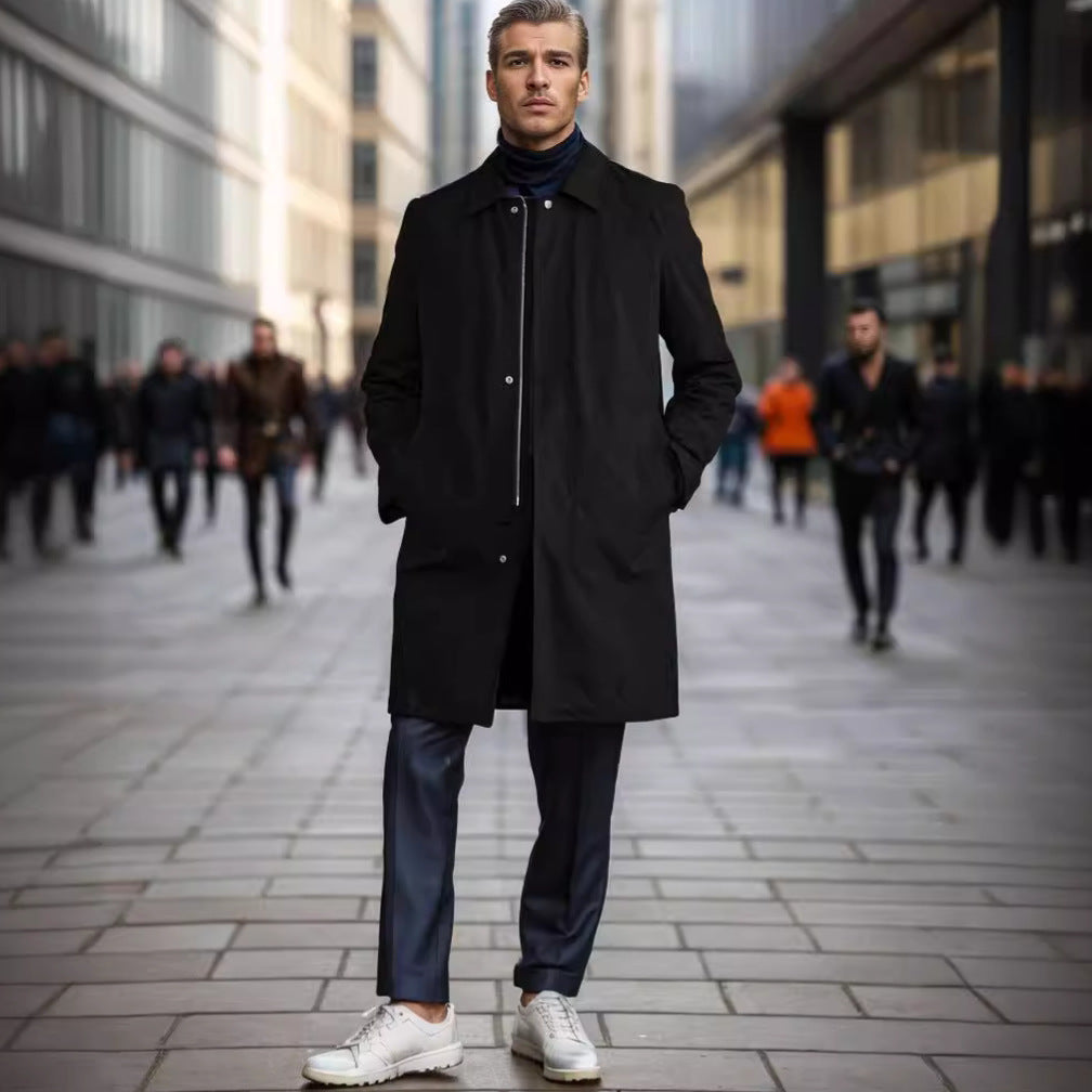 Herren eleganter Übergangsmantel mit praktischen Taschen und modernem Kragen EB