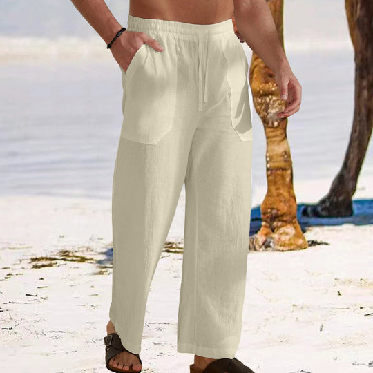 Herren Bequeme Leinenfreizeithose mit elastischem Bund und praktischen Seitentaschen EB