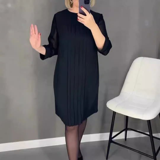 Damen Plissee Abendkleid mit transparenten Ärmeln und elegantem Schnitt Heidi-Mode