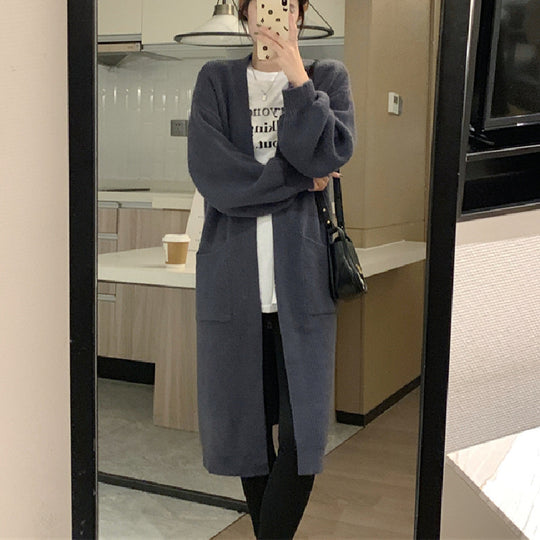 Damen Langer Strickcardigan mit praktischen Taschen und eleganter Silhouette EB