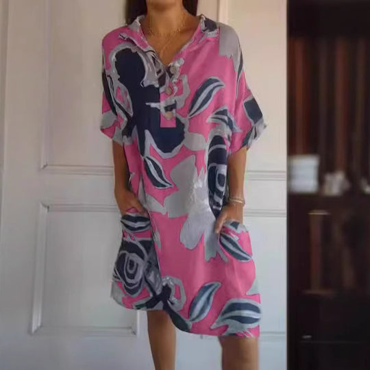 Damen lässiges Kapuzenkleid mit floralem Design EB