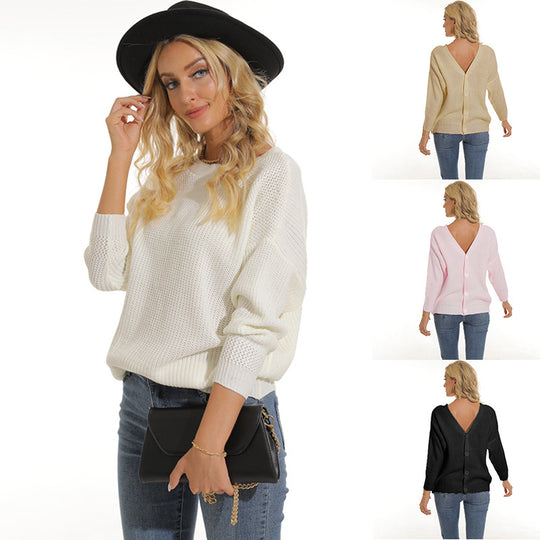 Damen Strickjacke mit tiefem V-Ausschnitt und dekorativer Knopfleiste EB