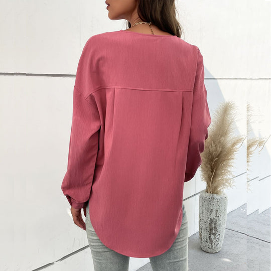 Damen Langärmliges Blusenshirt mit Knopfleiste und Brusttasche EB