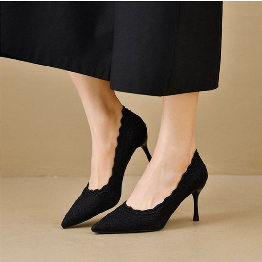 Damen elegante Spitzenpumps mit detailreicher Raffung EB