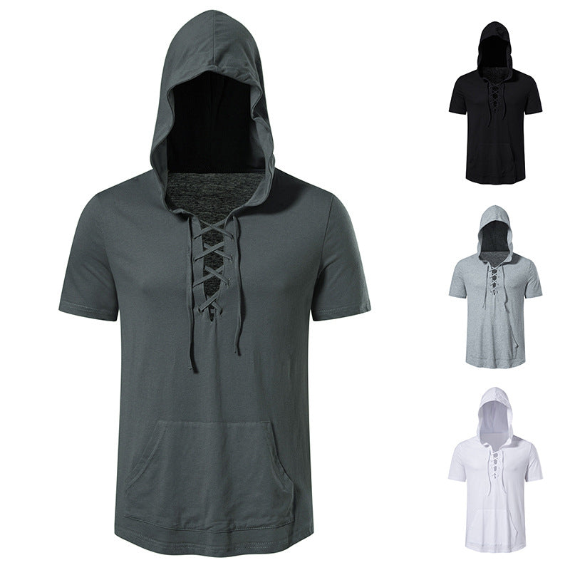 Herren Kapuzen-T-Shirt mit kreativem Schnürdesign EB