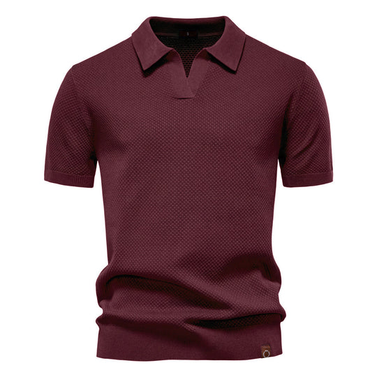 Herren nan strukturiertes Feinstrickpoloshirt mit offenem Reverskragen EB
