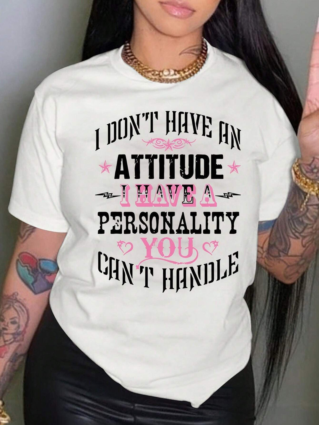 Damen T-Shirt mit kreativem Grafikdruck und luxuriösen Paillettenakzenten EB