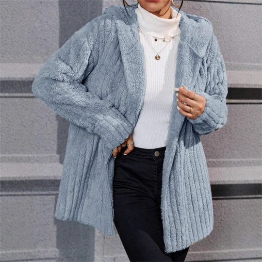 Damen lässige Fleecejacke mit strukturiertem Design und Kapuze EB
