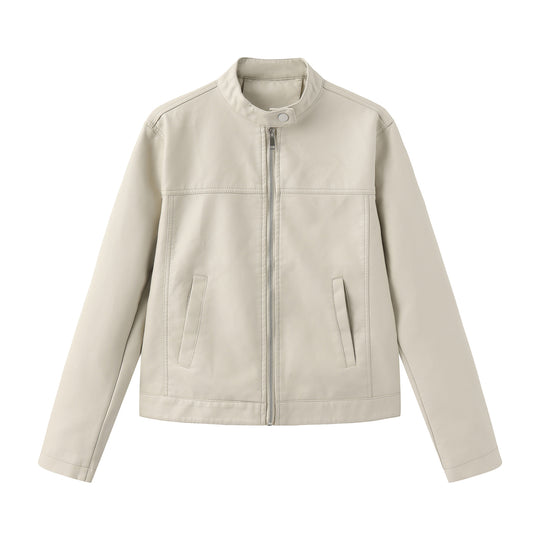 Herren nan minimalistische Kunstlederjacke mit Stehkragen, Metallreißverschluss und eingearbeiteten Seitentaschen EB