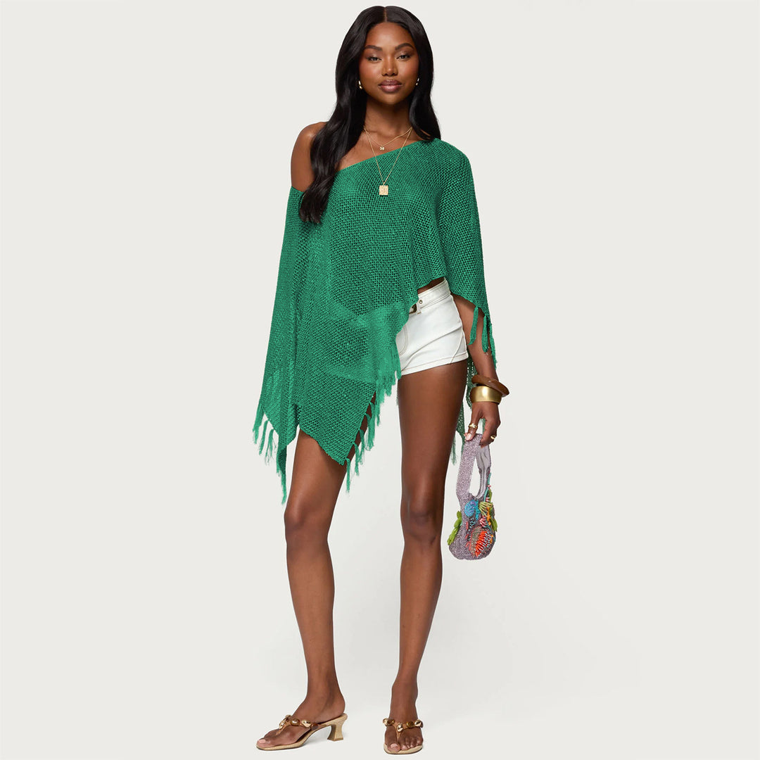 Damen stylischer Poncho mit Fransen EB