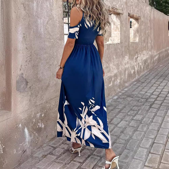 Damen Maxikleid mit schulterfreiem Design und floralem Print EB