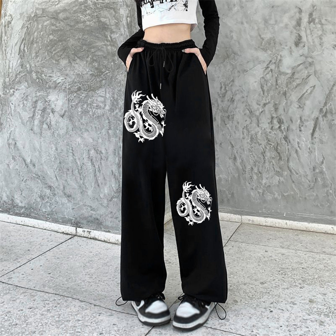 Damen nan weite Jogginghose hochgeschnitten mit seitlichem Statementprint und elastischem Bund EB