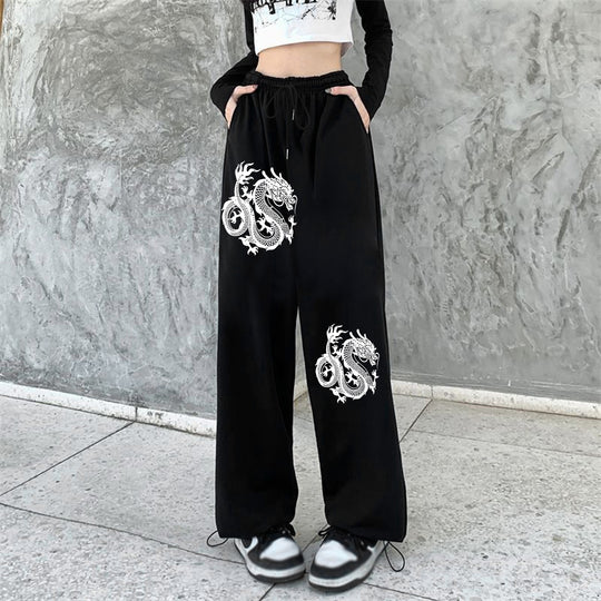 Damen nan weite Jogginghose hochgeschnitten mit seitlichem Statementprint und elastischem Bund EB