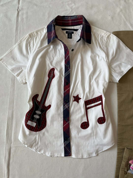 Damen Kurzarmhemd mit musikalischem Print EB