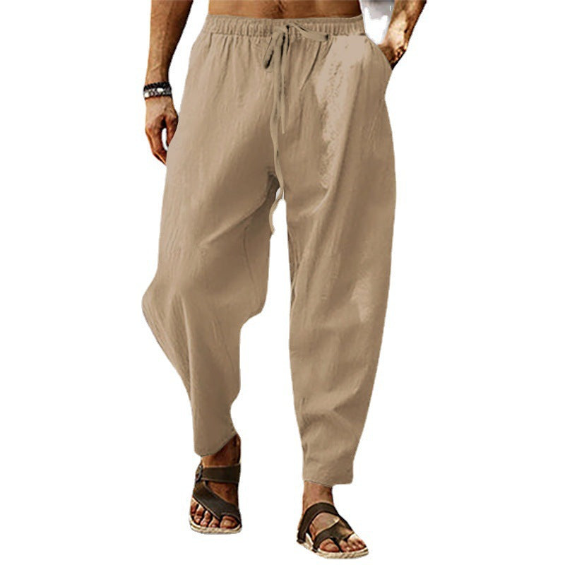 Herren luftige Leinenhose mit seitlichem Kordelzug und entspanntem Schnitt EB