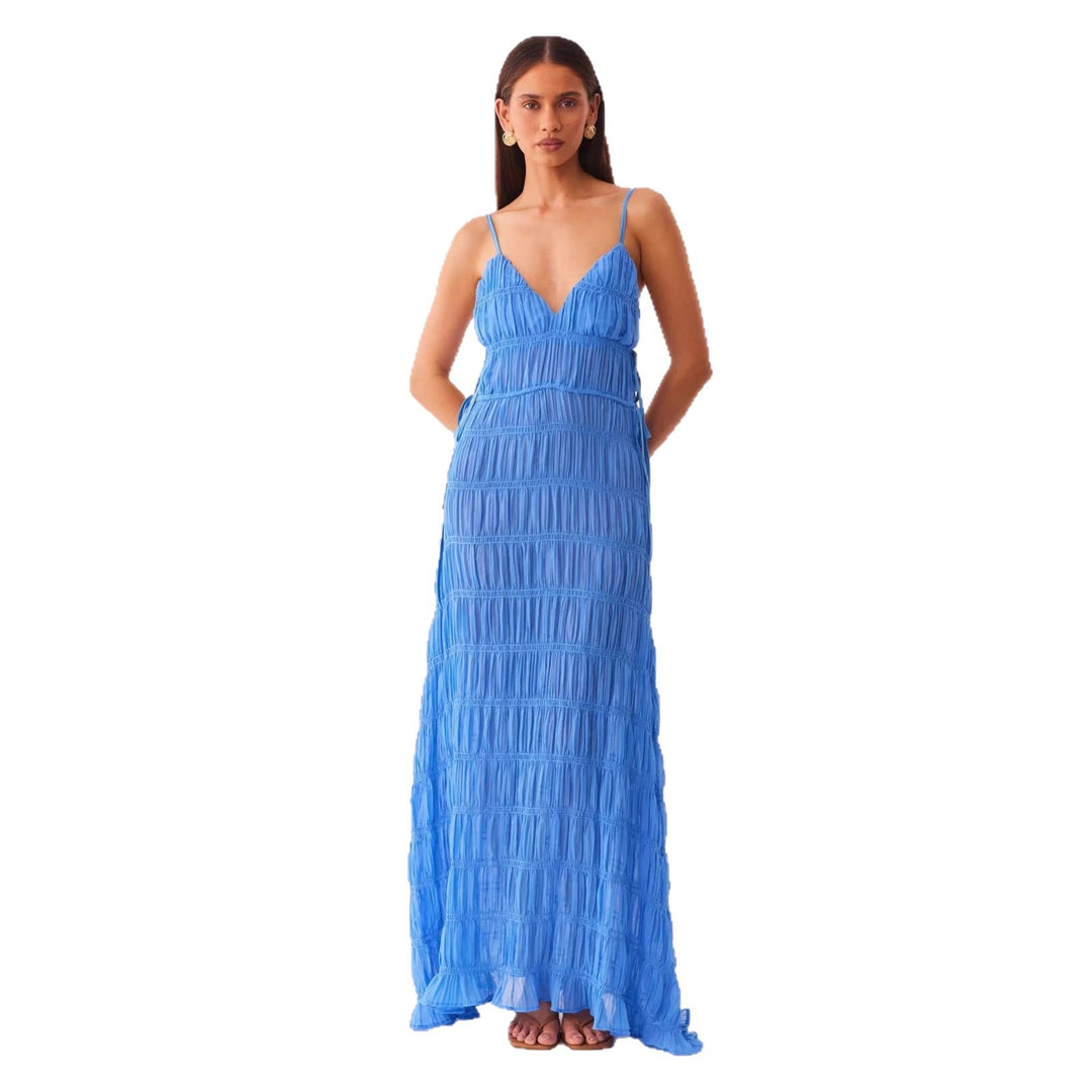 Damen Maxikleid mit raffiniertem Rüschendesign und tiefem V-Ausschnitt EB