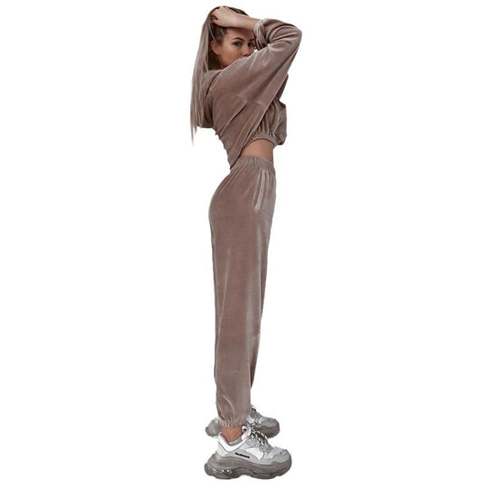 Damen Stilvolles Velours-Lounge-Set EB
