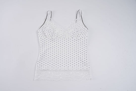 Damen Spaghetti-Trägertop mit floralen Spitzenakzenten und Polka-Punkten EB