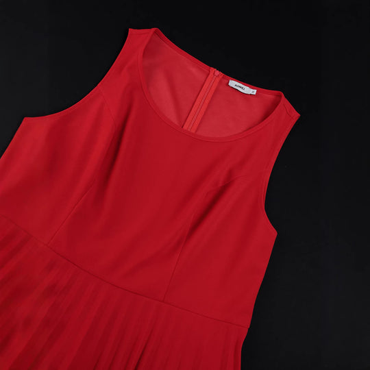 Damen elegantes Abendkleid mit plissiertem Rock und transparenten Puffärmeln EB