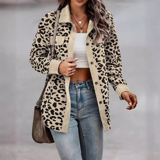 Damen modische Leoprint Overshirt EB