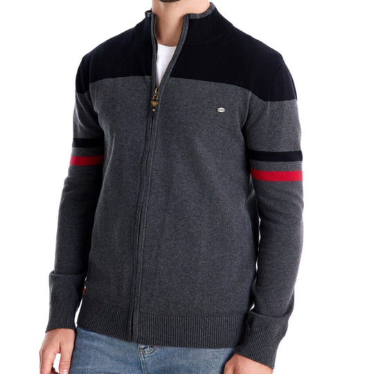 Herren sportliche Strickjacke mit hohem Kragen und Reißverschluss EB