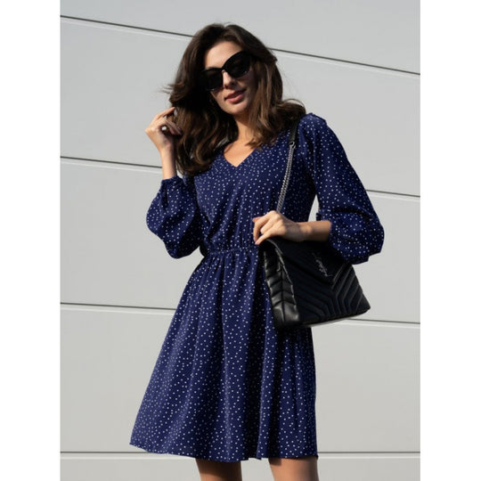 Damen Chiffon-Kleid mit V-Ausschnitt und ballonartigen Ärmeln EB