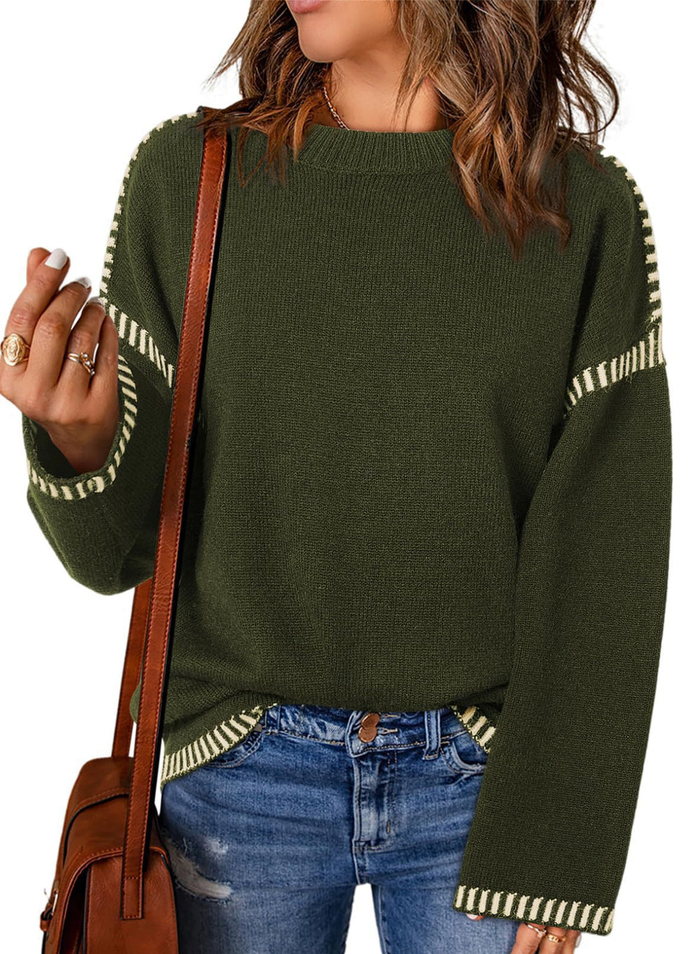 Damen lässiger Pullover mit strukturiertem Detail und seitlichem Schlitz EB