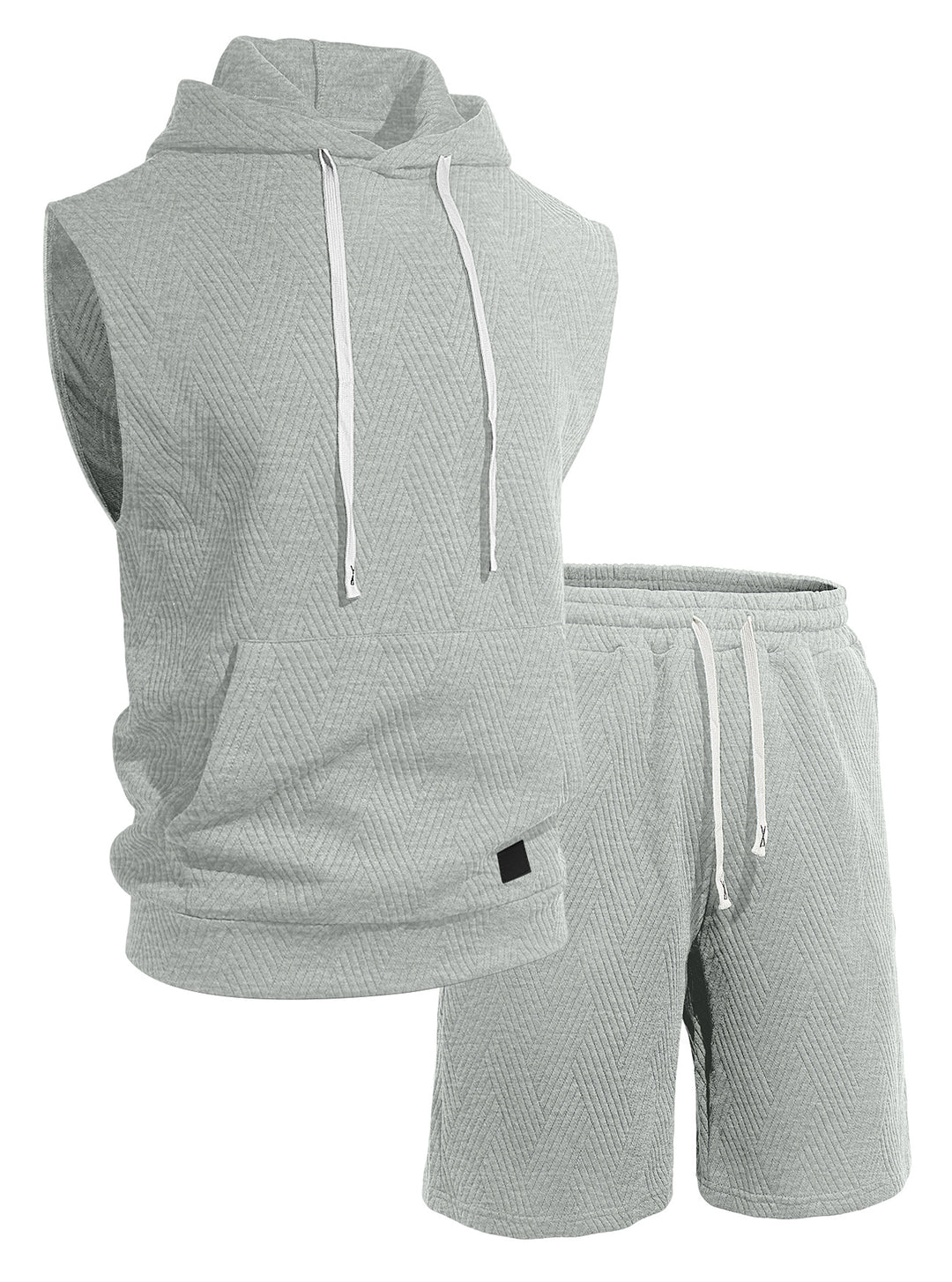 Herren nan ärmelloses Kapuzen-Lounge-Set aus strukturierter Baumwollmischung mit Kängurutasche und elastischer Freizeithose EB