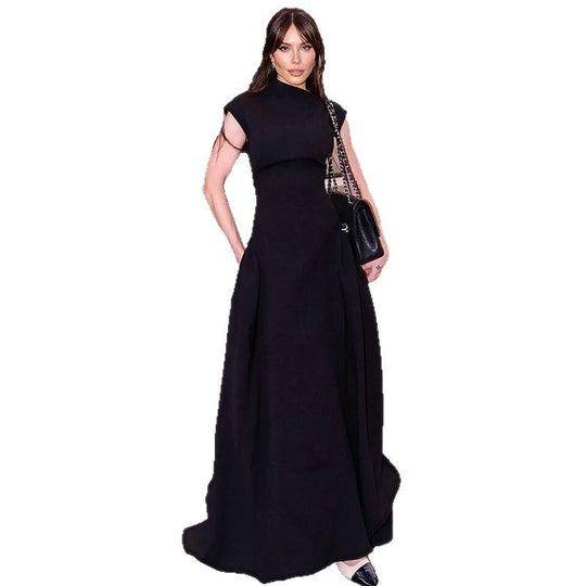 Damen Maxi-Abendkleid mit elegantem Stehkragen und schwingendem Rock EB