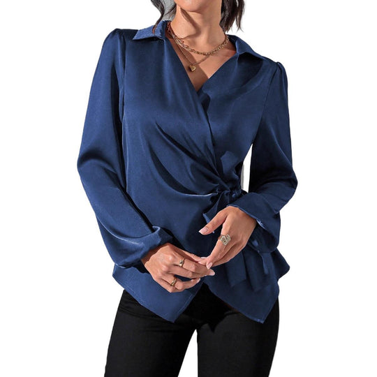 Damen Wickelbluse mit elegantem Taillengürtel und Puffärmeln EB