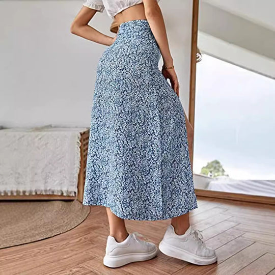Damen Maxirock mit floralem Print und seitlichem Schlitz EB