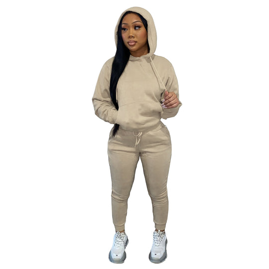 Damen nan Kapuzen-Lounge-Set mit Kängurutasche taillierter Jogginghose und Bündchen EB