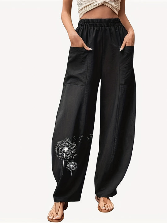 Damen Weite Baumwollhose mit seitlichen Taschen und dandy Design EB