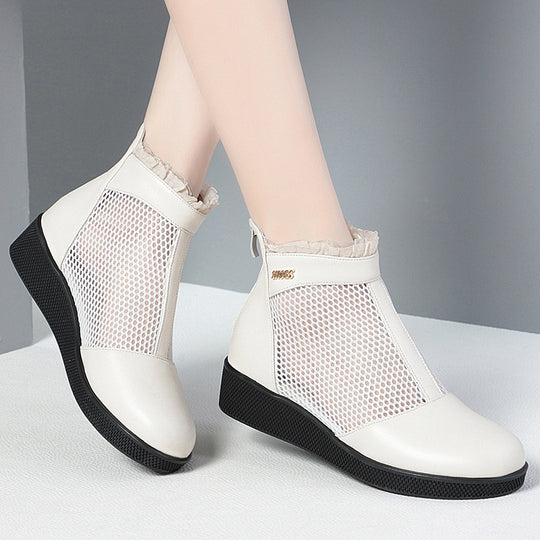 Damen Modische Ankle Boots mit Netzstruktur und elegantem Rüschenabschluss EB