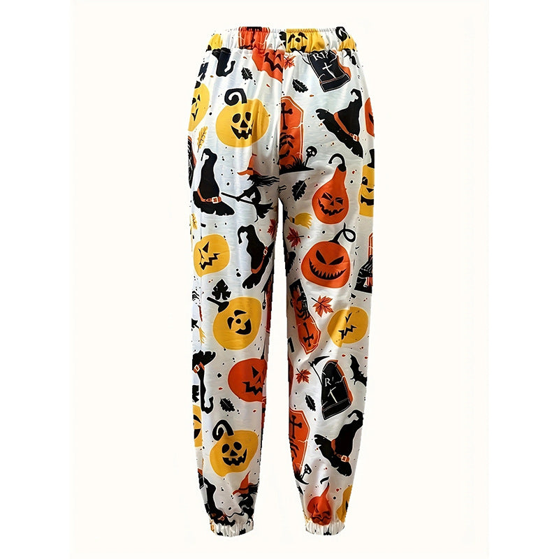 Damen lässige Halloween-Jogginghose mit elastischem Bund und buntem Druck EB