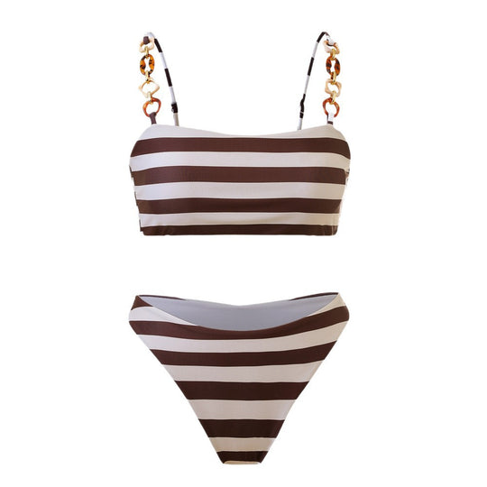 Damen Bikini mit modischem Streifenmuster und glamourösen Details EB