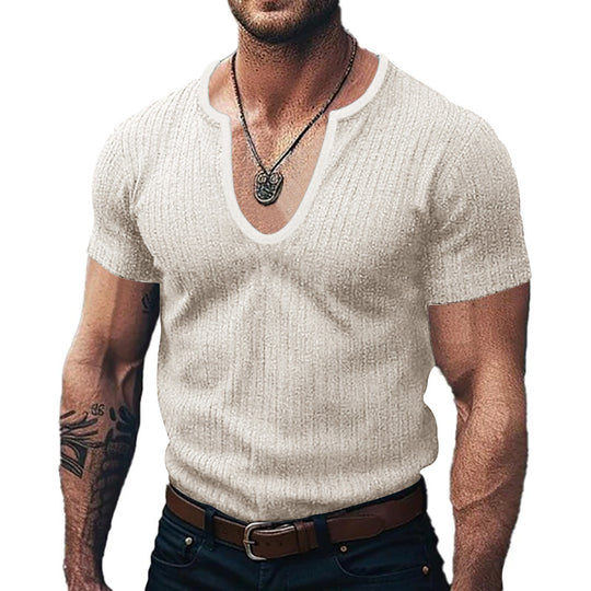 Herren Ribbed V-Ausschnitt T-Shirt EB