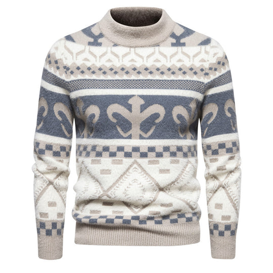 Herren Strickpullover mit modernem Zopfmuster und hohem Kragen EB