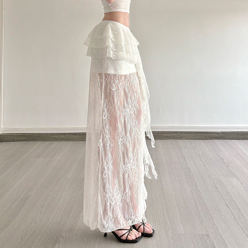 Damen Spitzenrock mit voluminösen Rüschendetails EB